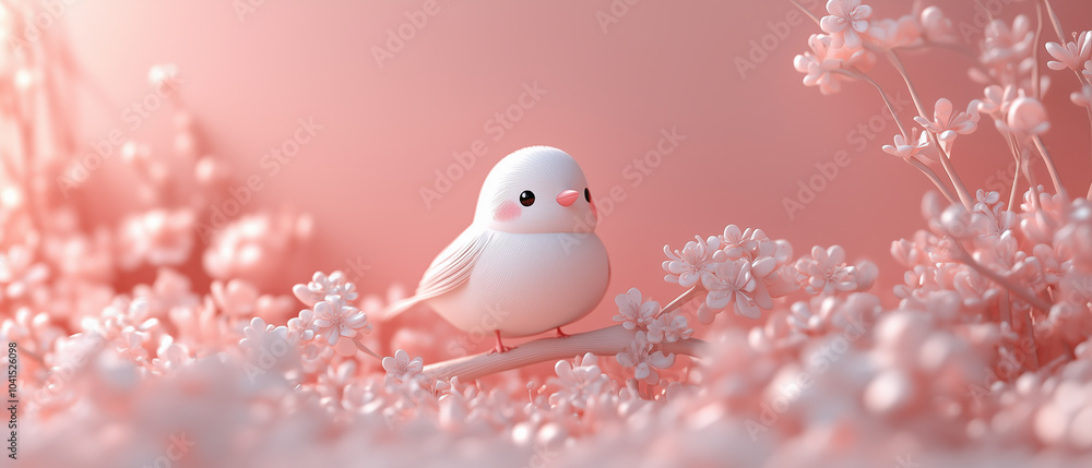 Obraz premium Cute Bird in a Field of Flowers.