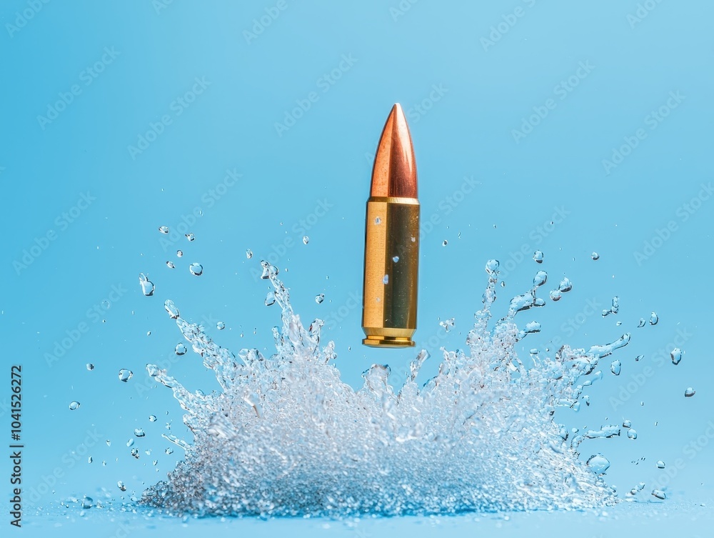 Bullet Splashing in Blue Water Background Bullet Splashing in Blue Water Background