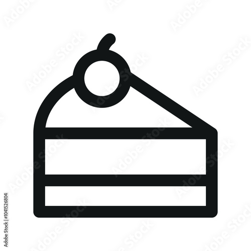Cake piece with cherry UI icon, cheesecake slice minimal line vector symbol