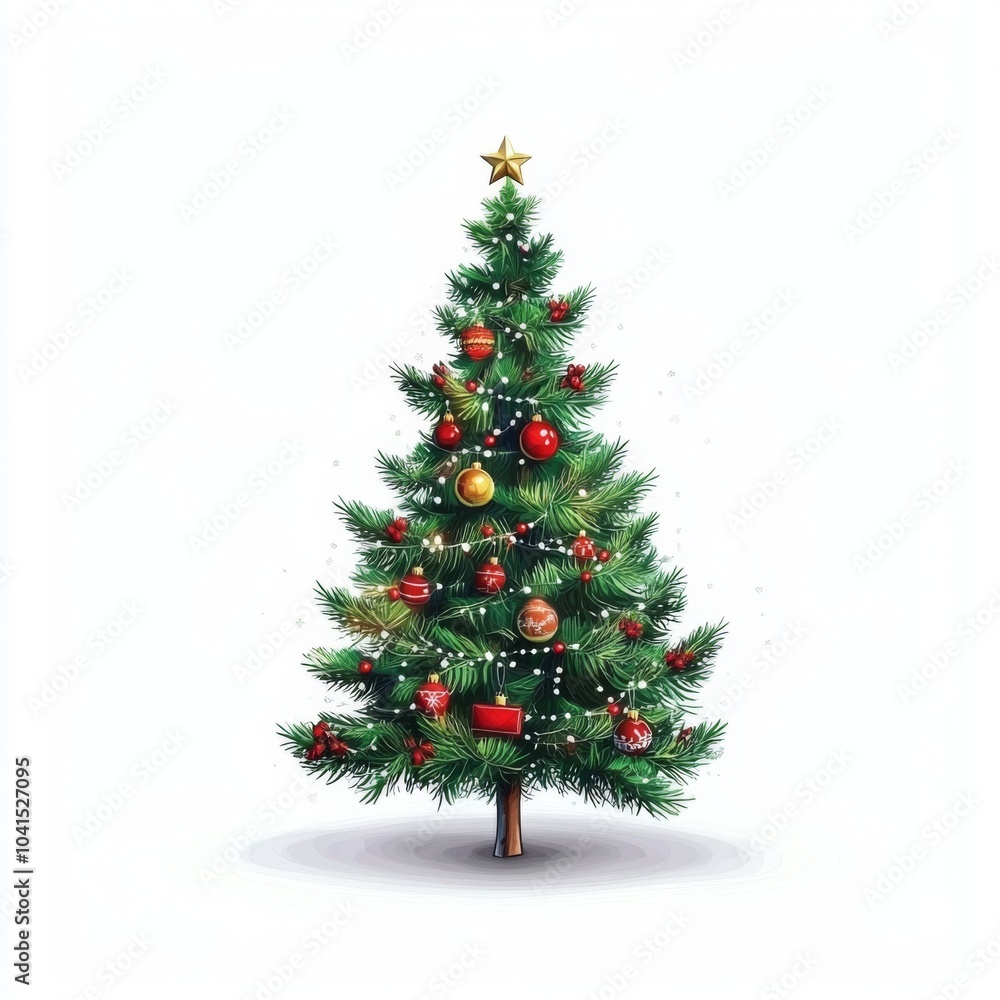 Fototapeta premium Christmas tree illustration style against a white background