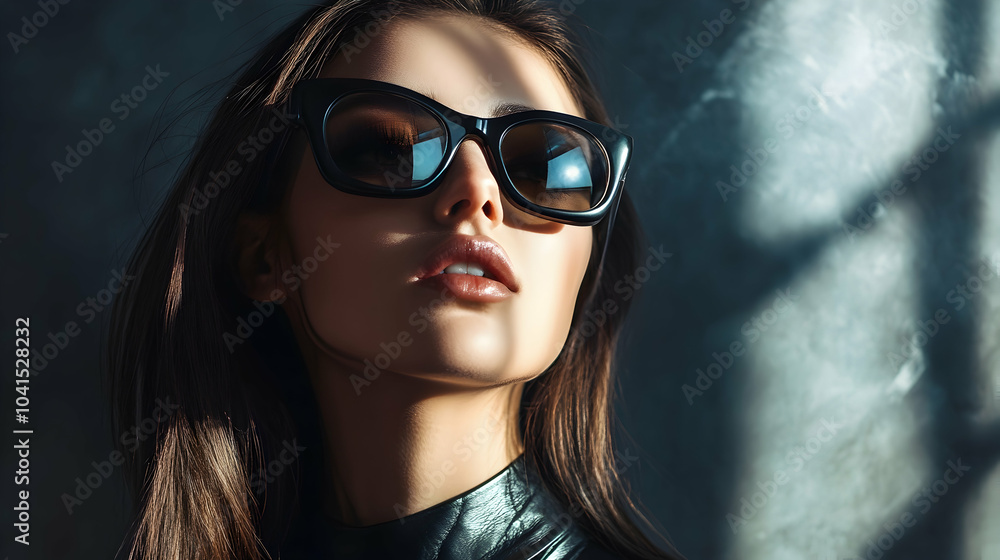 Attractive brunette woman with virtual glasses - Attractive brunette woman with virtual glasses -