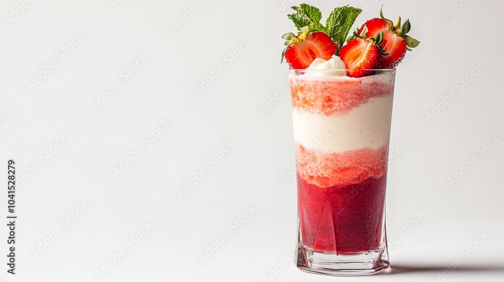 Strawberry Smoothie with Whipped Cream and Fresh Strawberries Strawberry Smoothie with Whipped Cream and Fresh Strawberries