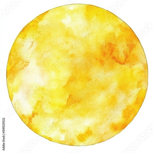 Yellow Watercolor Circle Texture. Aquarelle Lemon Design With Sunlight Effect