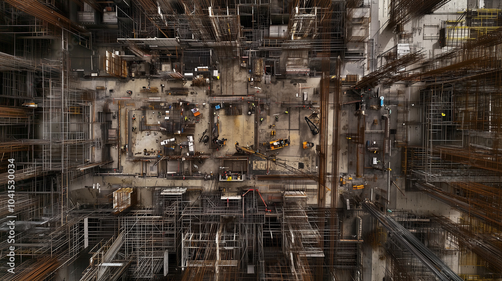 Detailed Aerial View Of Construction Progress With Steel Framework In Cityscape Detailed Aerial View Of Construction Progress With Steel Framework In Cityscape