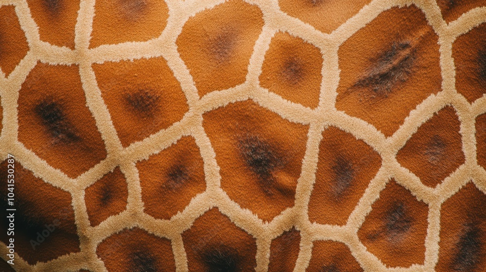 Close-up of giraffe skin texture, displaying the unique brown patches separated by light beige lines, with the pattern filling the screen in rich detail. Close-up of giraffe skin texture, displaying the unique brown patches separated by light beige lines, with the pattern filling the screen in rich detail.