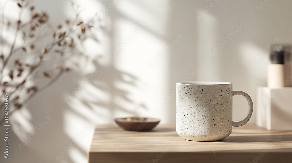 Fototapeta premium mug mockup, front view of the mug with focus on the smooth texture of a white ceramic : Generative AI