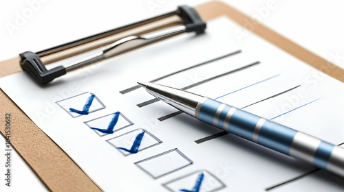 Wallpaper Mural Completed checklist on a clipboard with a pen. Isolated on white background - Torontodigital.ca