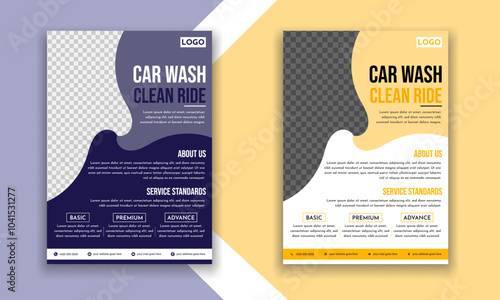 Creative car wash professional flyer brochure, automobile, automotive, tire, maintenance, clean, clear, fresh, deep, foam a4 design template.