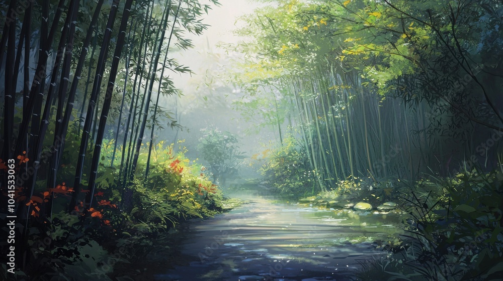 Naklejka premium Bamboo Forest in Morning Light