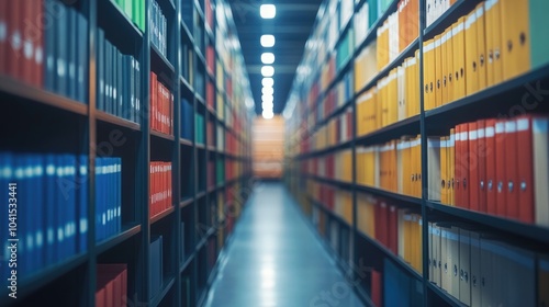 Storage facility featuring folders with archival documents Blurred background creates a sense of depth and offers ample copy space