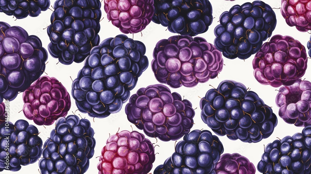 A rich, colorful background of mixed blackberries, their deep purple hues contrasting with a bright white backdrop. A rich, colorful background of mixed blackberries, their deep purple hues contrasting with a bright white backdrop.