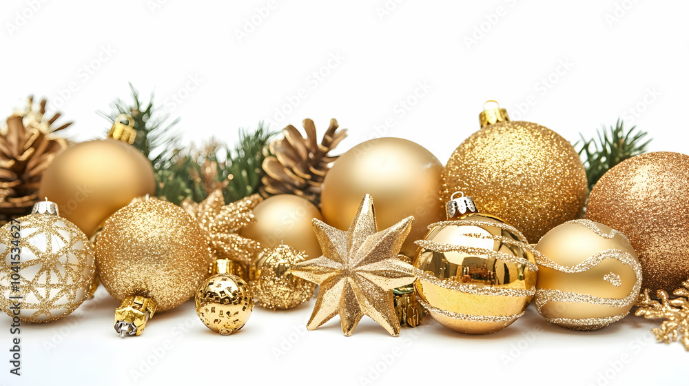 Golden Christmas decoration. Isolated on white background -