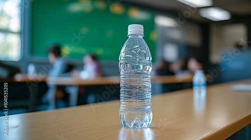 Water Bottle on a Desk in a Classroom