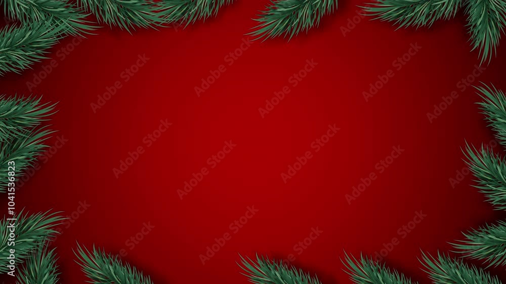 Red Christmas background with green pine tree leaves at border and empty space in the middle, motion graphic design Red Christmas background with green pine tree leaves at border and empty space in the middle, motion graphic design