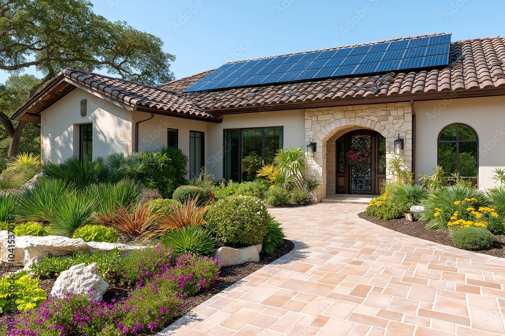 Modern Solar Panels Installed on a San Antonio Texas Home Under Clear Blue Sunny Sky, Solar Photography, Solar Powered Clean Energy, Sustainable Resources, Electricity Source Modern Solar Panels Installed on a San Antonio Texas Home Under Clear Blue Sunny Sky, Solar Photography, Solar Powered Clean Energy, Sustainable Resources, Electricity Source