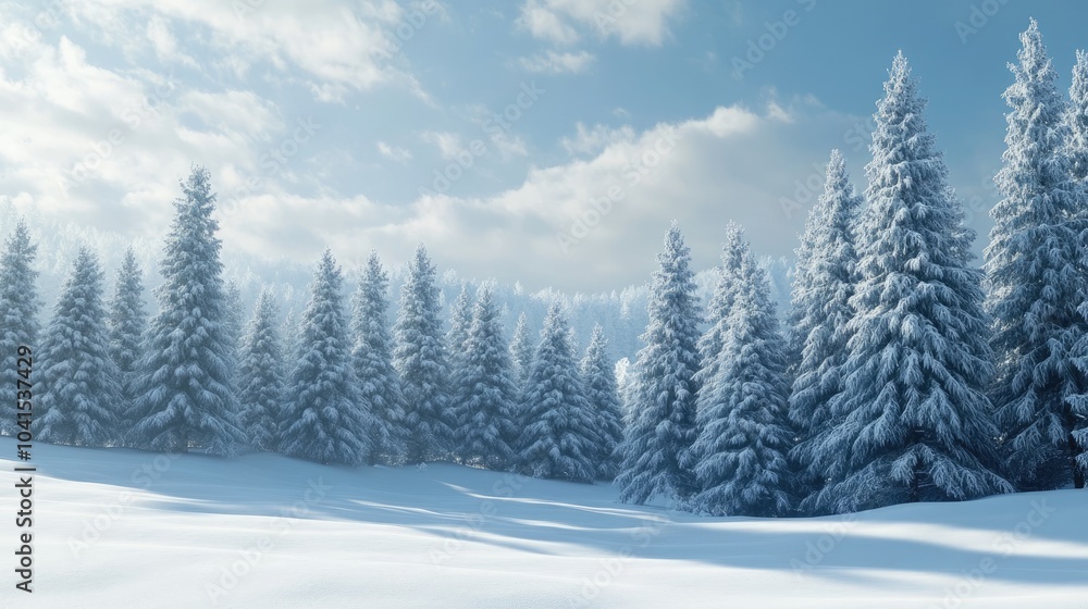 Naklejka premium Snowy fir trees in a winter landscape