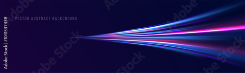 Lines in the shape of a comet against a dark background. Illustration of high speed concept. Motion light effect for banners. Fast speed car. Curved light trail stretched upward.