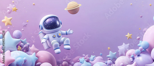 Astronaut Floating in a Galaxy of Stars and Planets.
