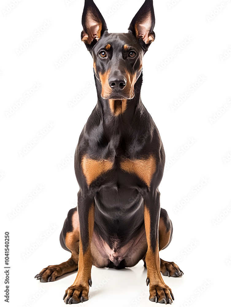 Doberman sitting, isolated on white background Doberman sitting, isolated on white background