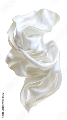 Realistic white silk satin cloth fabric floating in the air isolated on white background 