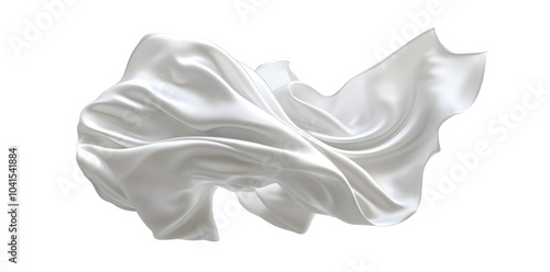 Realistic white silk satin cloth fabric floating in the air isolated on white background 