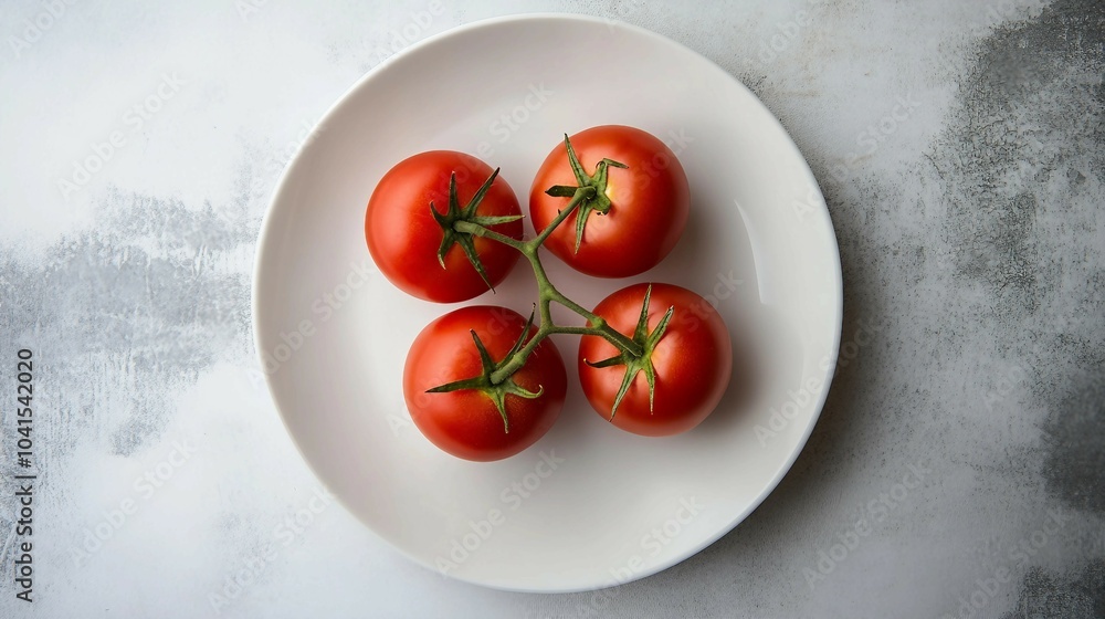 Four Ripe Tomatoes on a White Plate Four Ripe Tomatoes on a White Plate