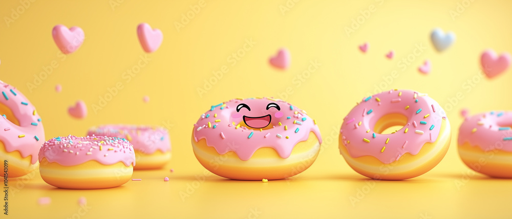 Happy Donut with Sprinkles and Hearts. Happy Donut with Sprinkles and Hearts.