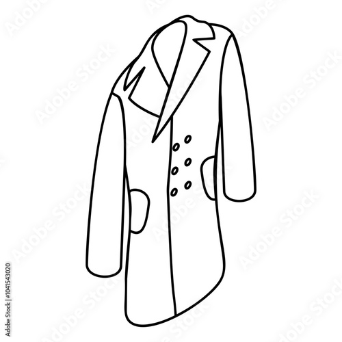 Sew Ladies Coat with fittings isometric outline concept, Party wear Dress Making vector icon, custom tailoring symbol, Made-to-measure clothing sign,Sewist materials stock illustration