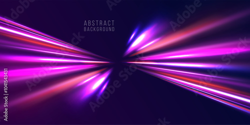 Lines in the shape of a comet against a dark background. Illustration of high speed concept. Motion light effect for banners. Fast speed car. Curved light trail stretched upward.