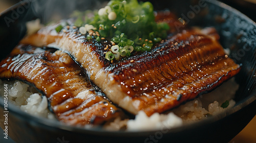 Traditional Unagi Donburi Close-up photo