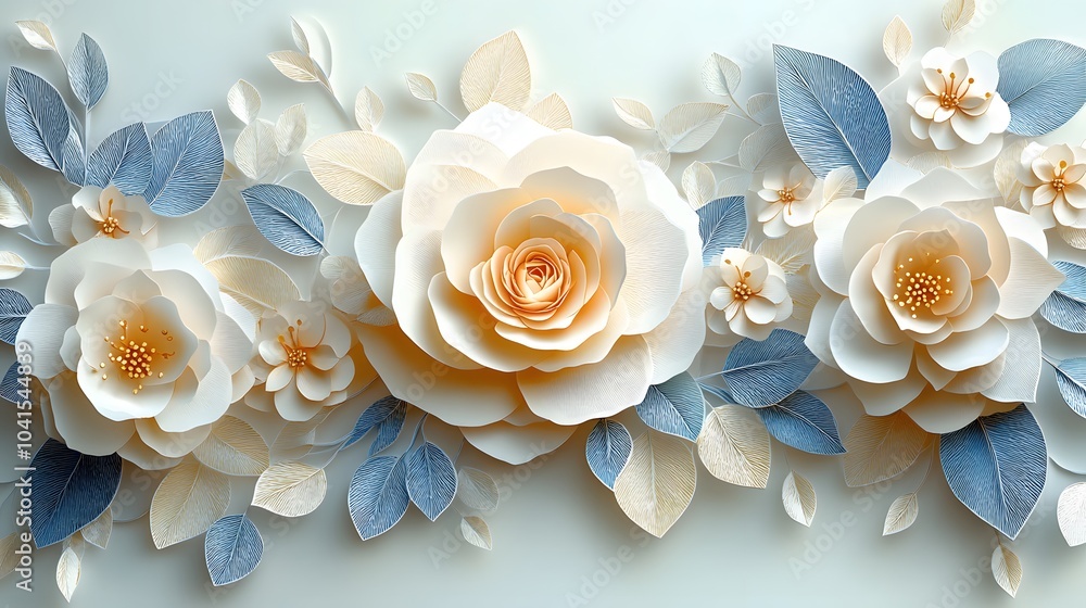 Papercut abstract shapes and flower patterns overlapping in soft pastel tones, creating a harmonious and layered design Papercut abstract shapes and flower patterns overlapping in soft pastel tones, creating a harmonious and layered design