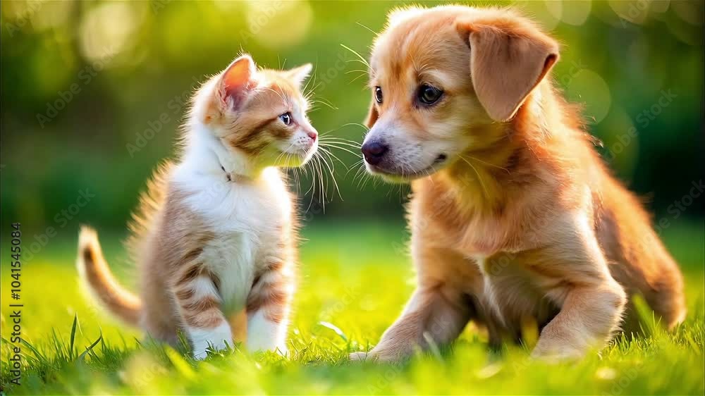 The great friendship of a puppy and a kitten