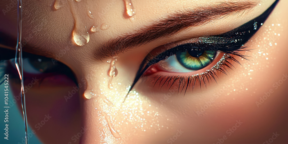 Fototapeta premium A woman with green eyes and black eyeliner