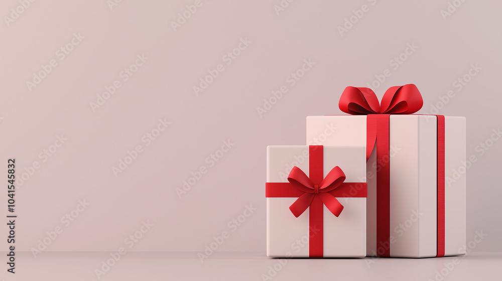 Elegant gift boxes with red ribbons on a minimalist background Elegant gift boxes with red ribbons on a minimalist background