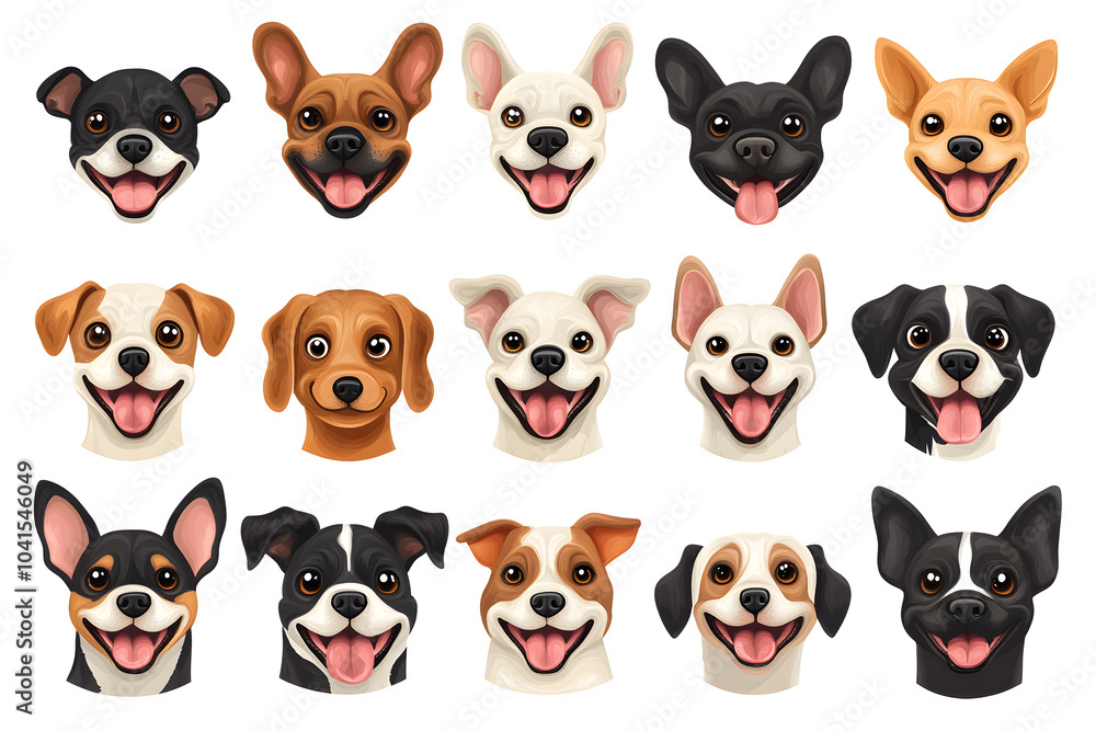 Obraz premium Collection of cartoon style dog faces isolated on white background