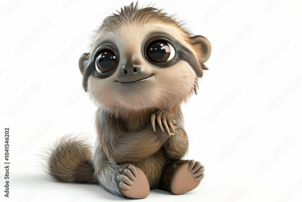 Fototapeta premium Adorable baby sloth with big eyes on white background