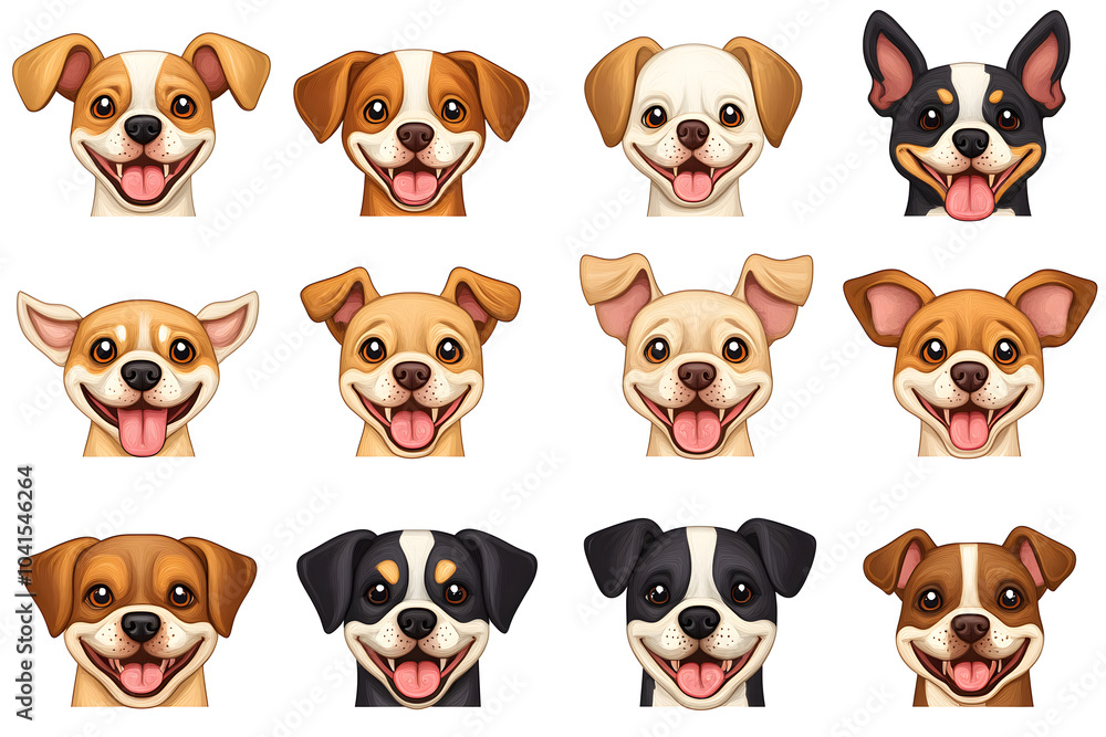 Collection of cartoon style dog faces isolated on white background Collection of cartoon style dog faces isolated on white background