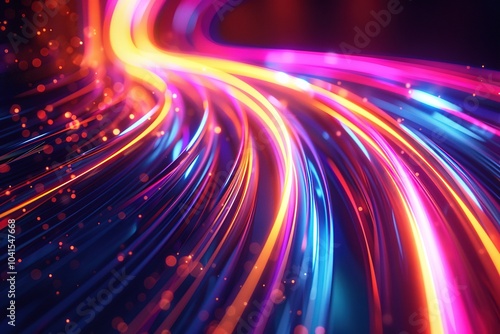 Dynamic neon circles intersecting with vibrant light lines on a dark backdrop, creating a mesmerizing abstract composition