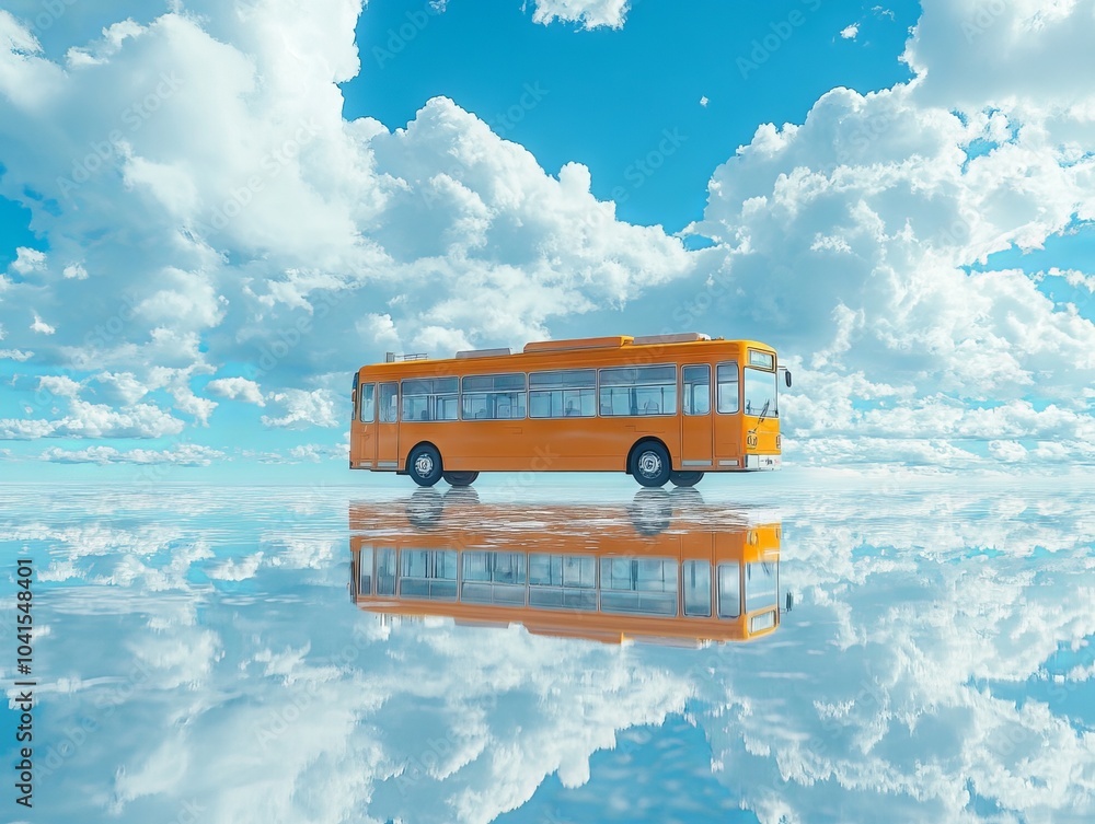 Mirror Sea Serenity: The Floating Bus and The Sky Stock Illustration ...