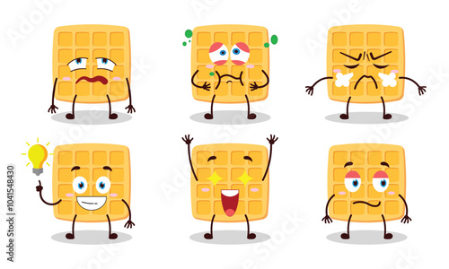 funny waffle cartoon with different expressions design illustration