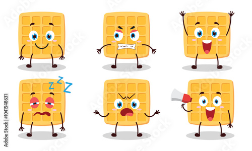 funny waffle cartoon with many expressions design illustration