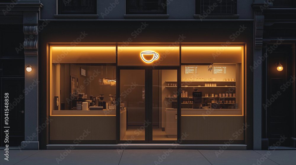 cafe interior, cafe exterior, coffee sign, street lamp in the city cafe interior, cafe exterior, coffee sign, street lamp in the city