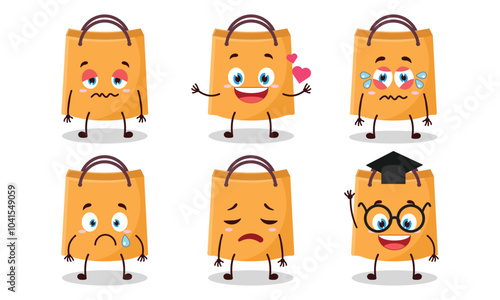funny shopping bag cartoon character with different pose activity design illustration