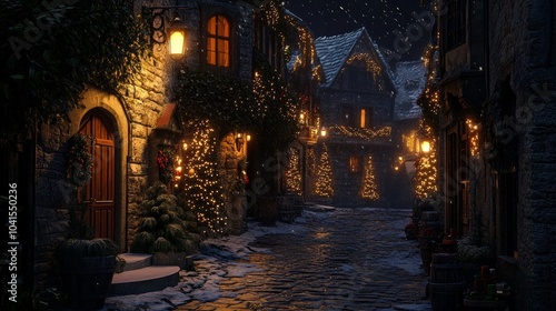 A street in a historic European town on a Christmas night