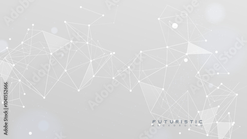 Abstract tech network connection dots and plexus lines on a white background. Digital neural technology and data science analysis background. Futuristic scientific wallpaper with mesh