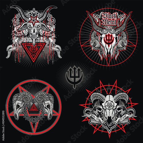 set, gothic sign with skull, grunge vintage design t shirts

