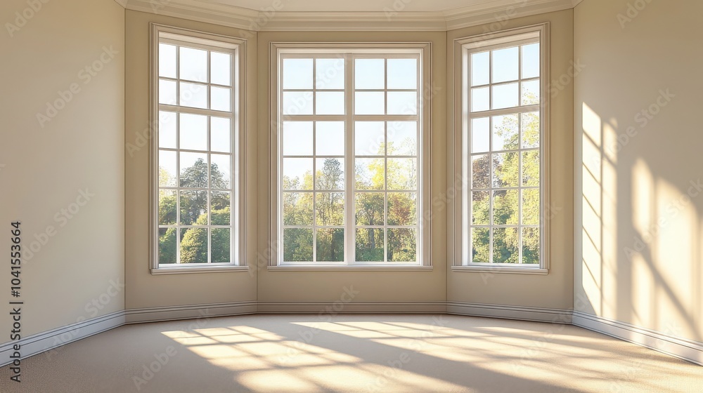 Fototapeta premium Bay Windows with French Pane Design. Classic Construction and Blank Background