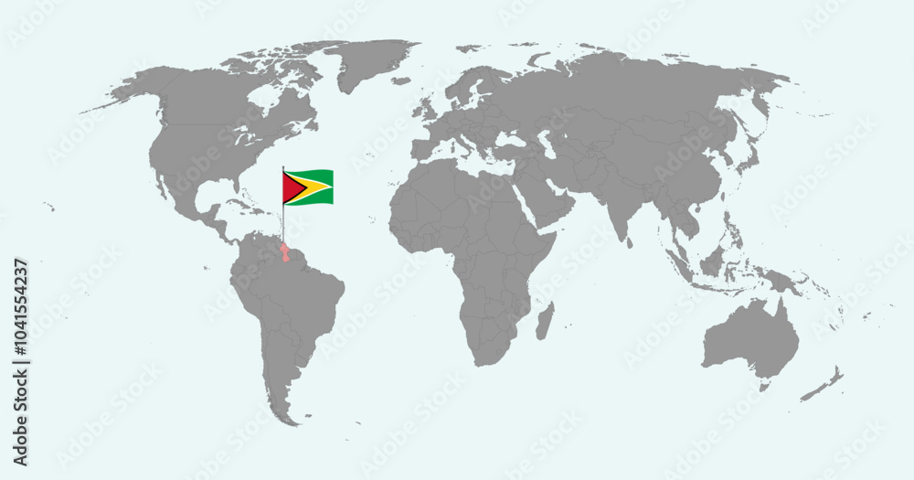 Obraz premium Pin map with Guyana flag on world map. Vector illustration.