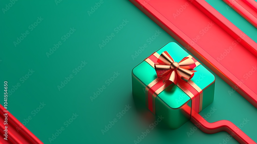 3D Colorful Gift Box with Ribbon and Stripes Background 3D Colorful Gift Box with Ribbon and Stripes Background