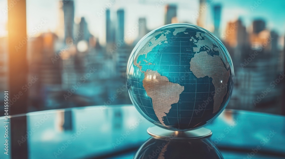 Globe on a Tabletop with Cityscape Background Globe on a Tabletop with Cityscape Background